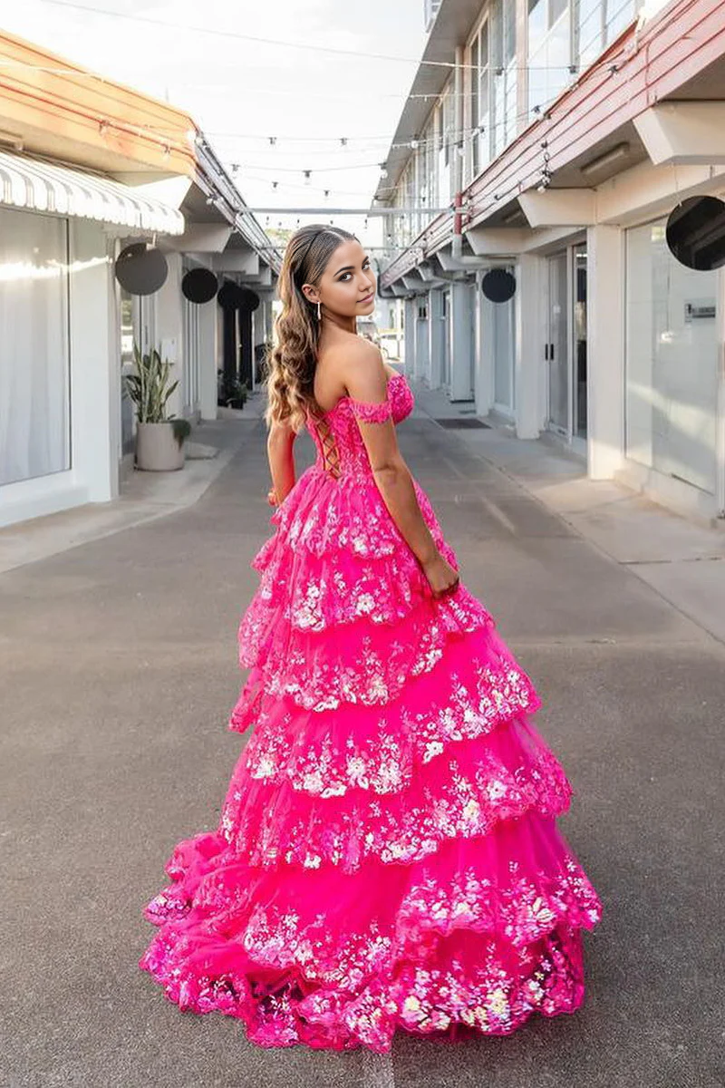 Sparkly Sweetheart Hot Pink Sequins Tiered Ball Gown evening gown formal dress Prom Dresses