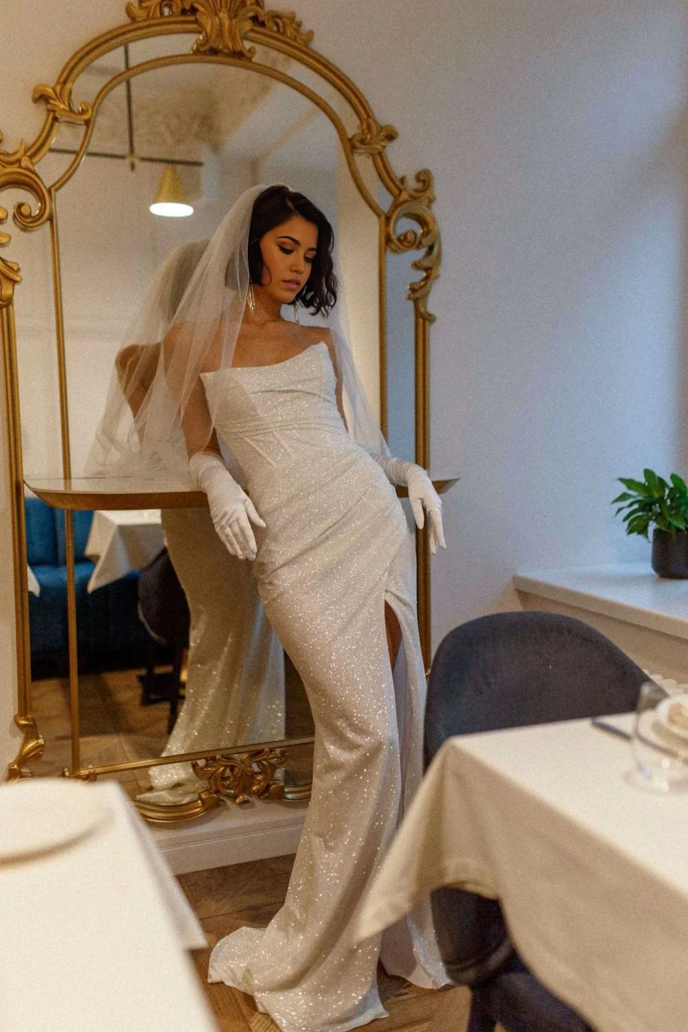 Mermaid Charming Sweetheart Silver Sequins Long evening gowns Party Dress Prom Dresses