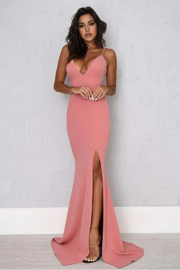Mermaid Sheath Spaghetti Straps Split Sexy formal dresses evening gown Prom Dress