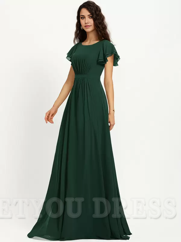 A-Line Floor-Length Zipper Chiffon formal dresses Bridesmaid Dresses evening gown Prom Dress