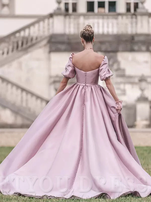 A-line Princess Square Neck Satin Floor-Length formal dress evening gown Wedding Guest Dresses Prom Dress