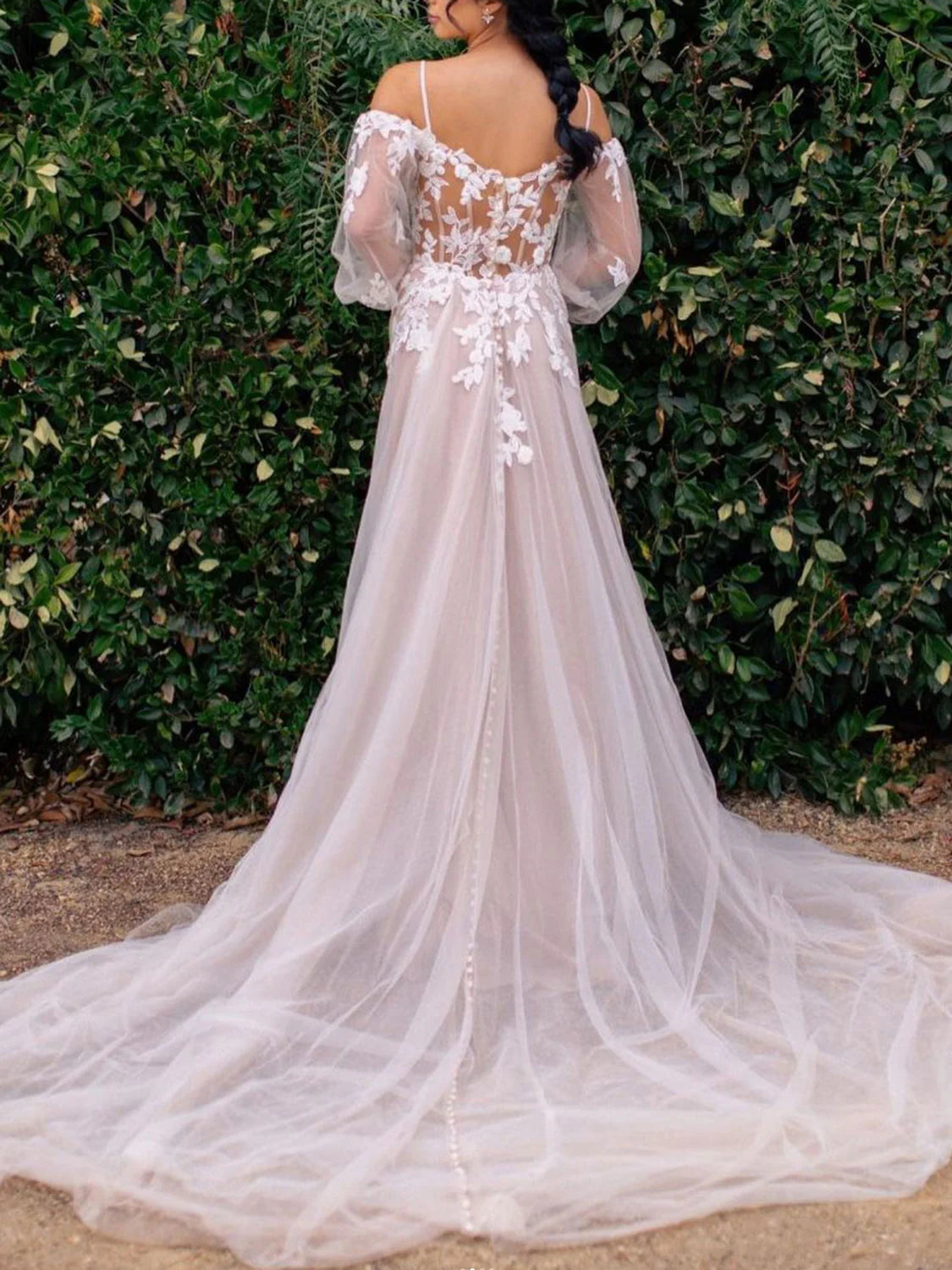 Long sleeves tulle lace prom dress