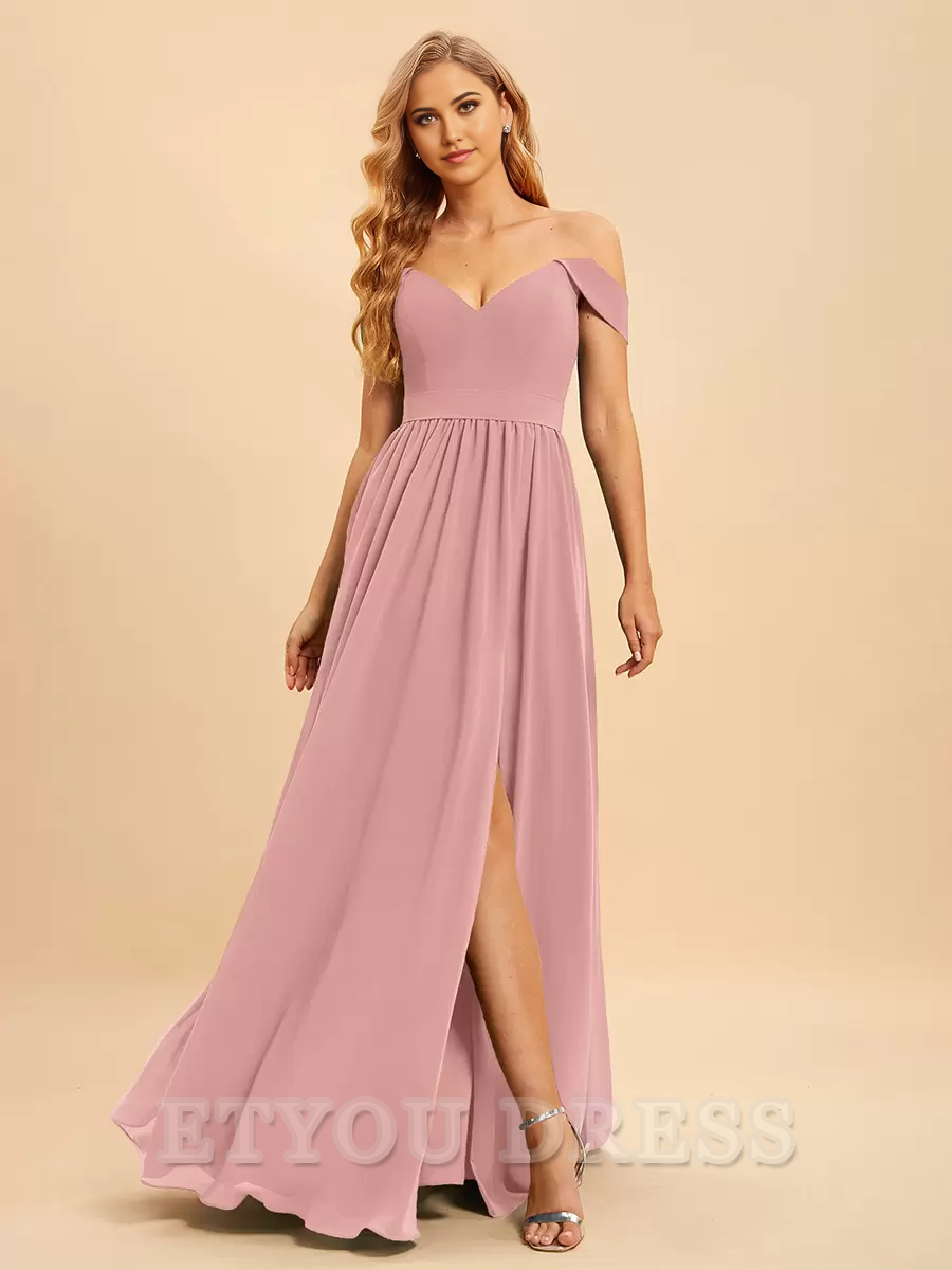 A-line Chiffon Floor-Length formal dresses evening gown Prom Dress With Split