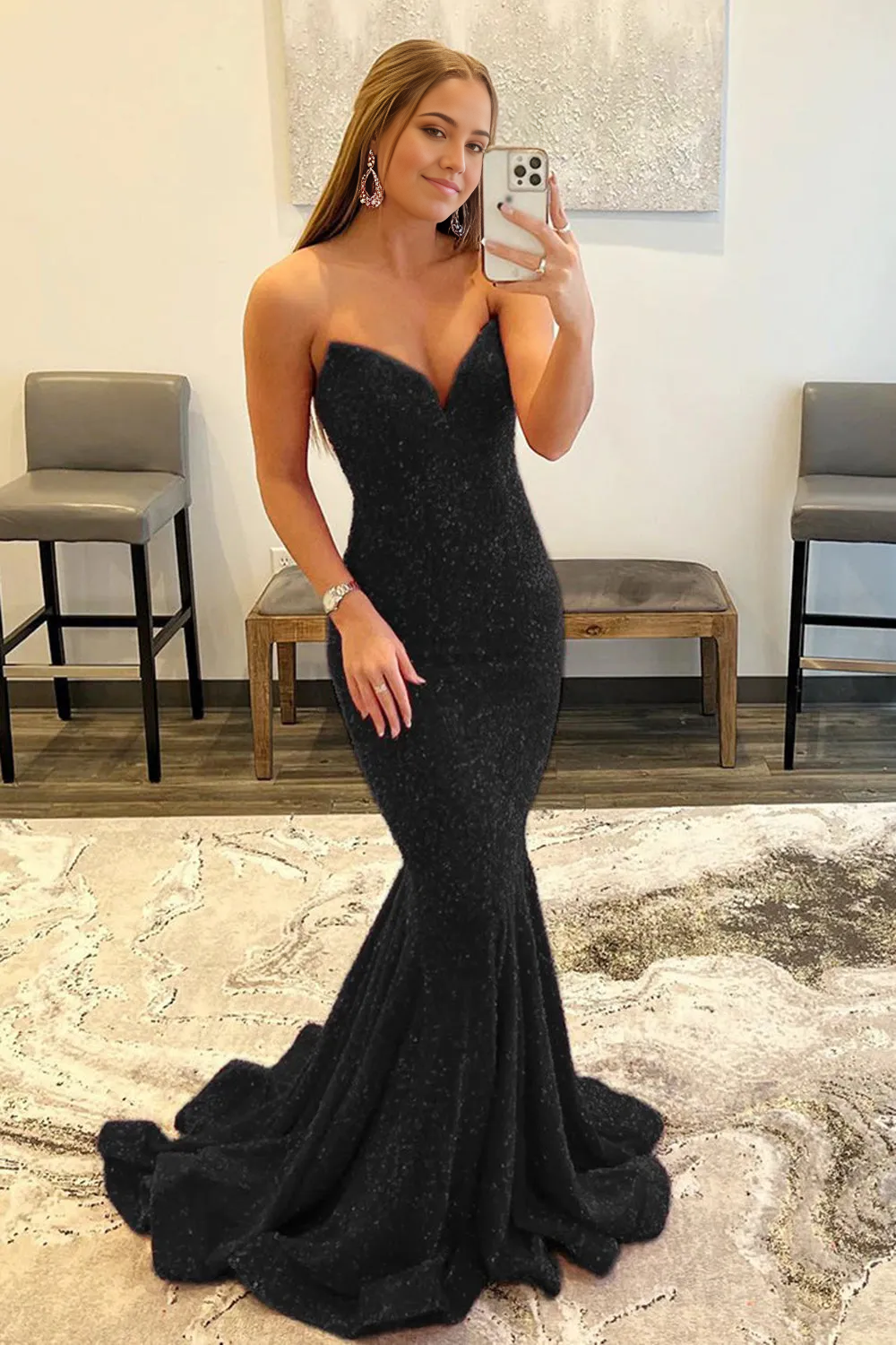 Mermaid Sweetheart sleeveless Black formal dresses evening gown Prom Dress Homecoming Dress