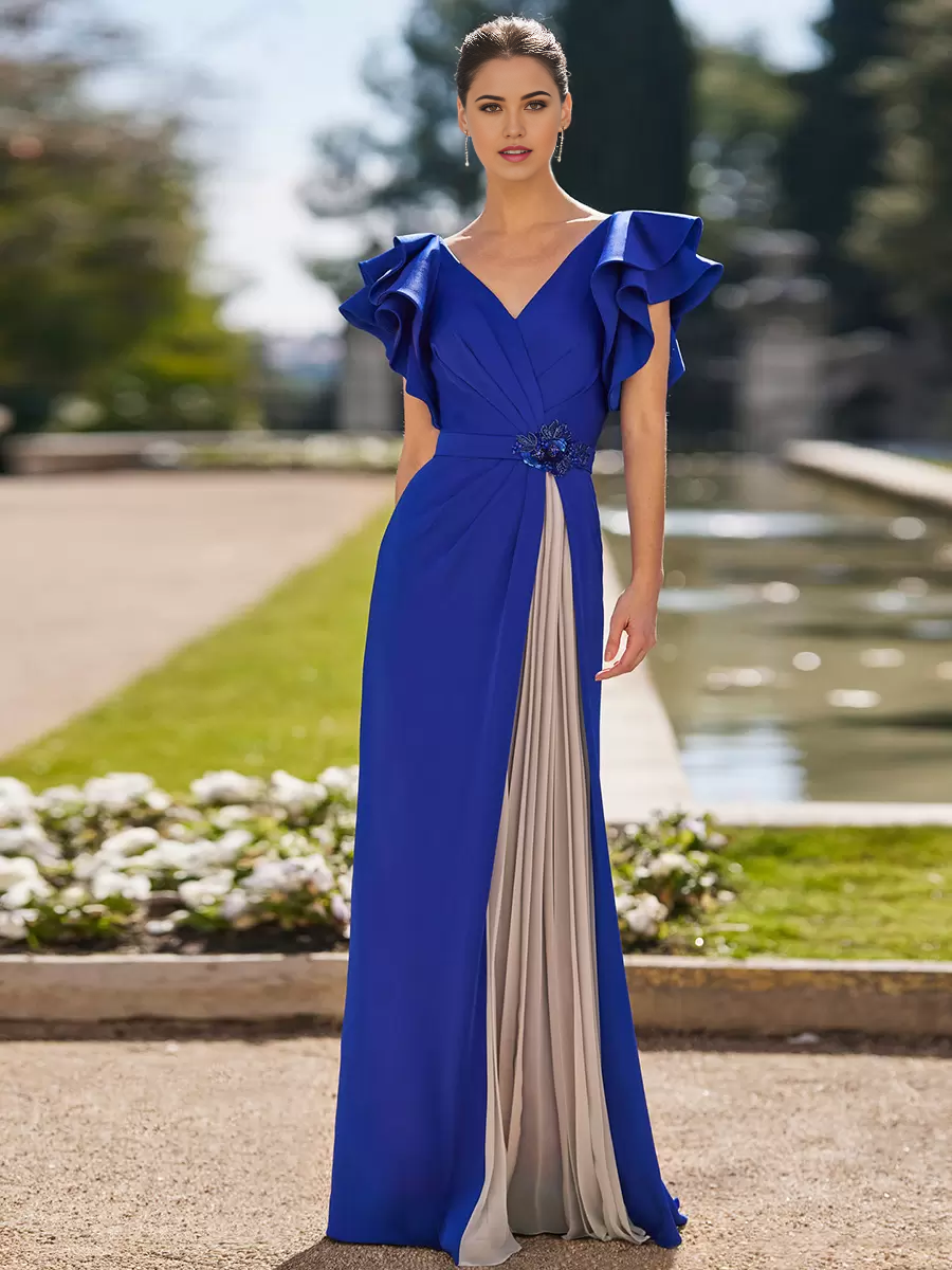A-Line V-Neck Ruffles Floor-Length formal dresses Bridesmaid Dresses evening gown Prom Dress