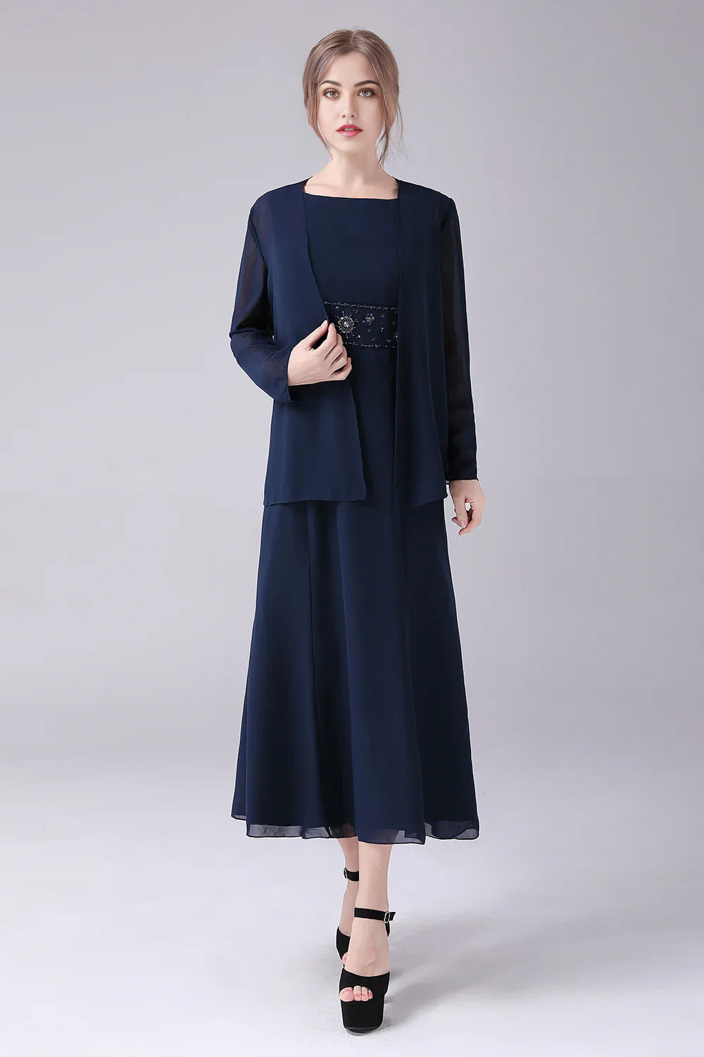 A-line Two Pieces Boat Neck Mother of the Bride Dress