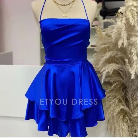 A Line Vintage Satin Royal Blue Homecoming Dress formal dresses Bridesmaid Dresses evening gown Prom Dress