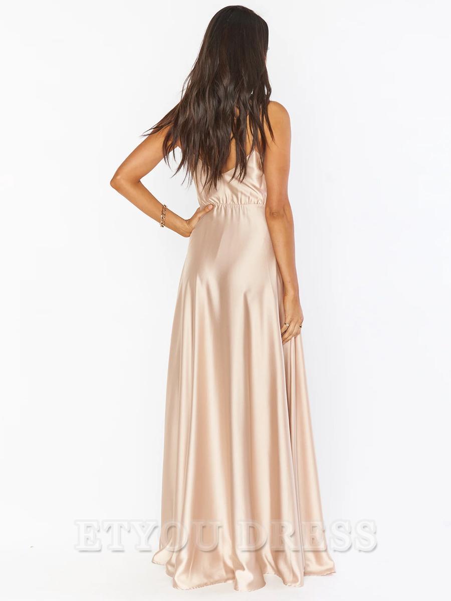A-Line Spaghetti Straps Floor-Length Satin formal dresses Bridesmaid Dresses evening gown Prom Dress