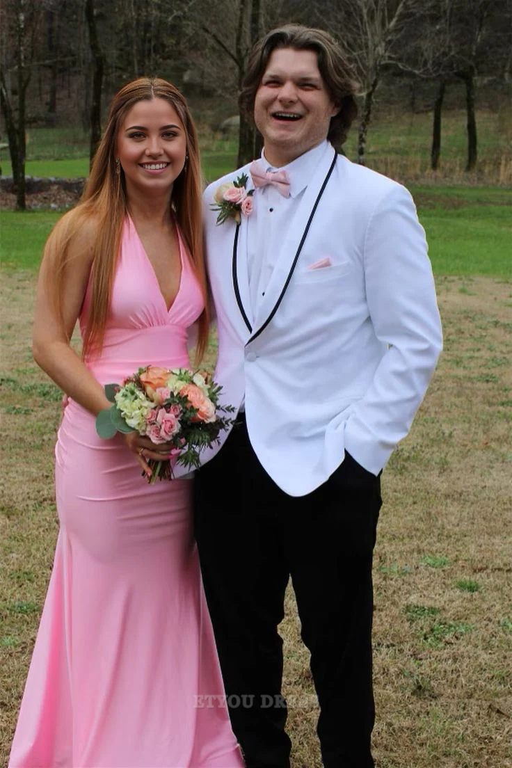 Mermaid Halter V Neck Pink Long formal dresses Bridesmaid Dresses evening gown Prom Dress