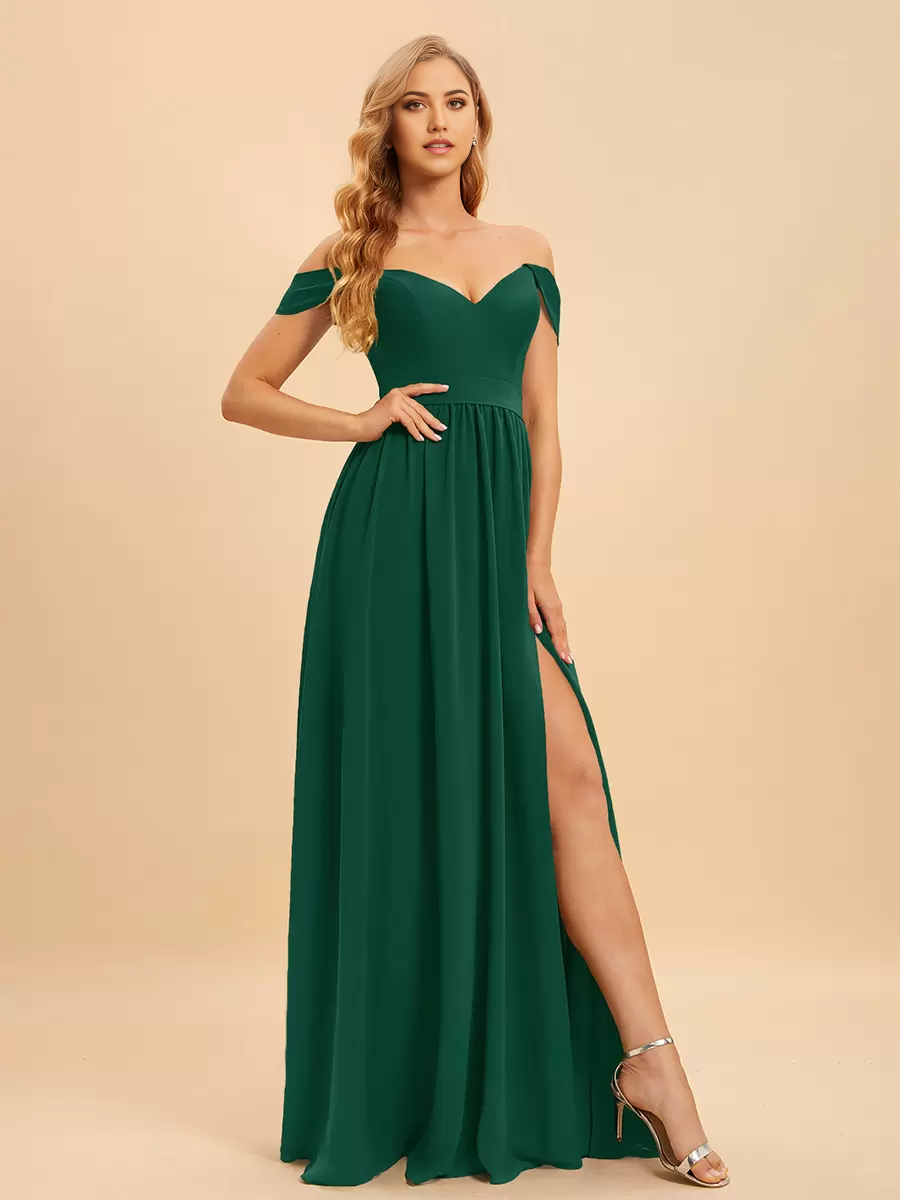A-line Chiffon Floor-Length formal dresses evening gown Prom Dress With Split