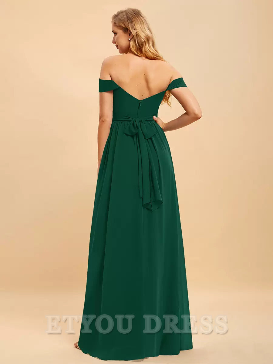 A-line Chiffon Floor-Length formal dresses evening gown Prom Dress With Split