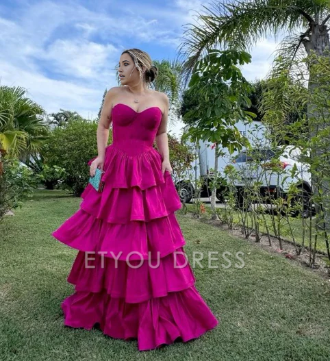 A Line Strapless Tiered Long formal dresses Bridesmaid Dresses evening gown Prom Dress