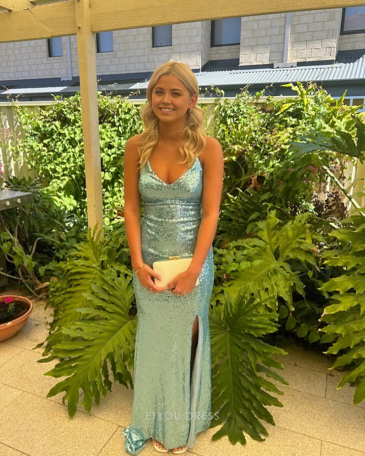 Mermaid Spaghetti Straps Sequin Blue formal dresses Bridesmaid Dresses evening gown Prom Dress