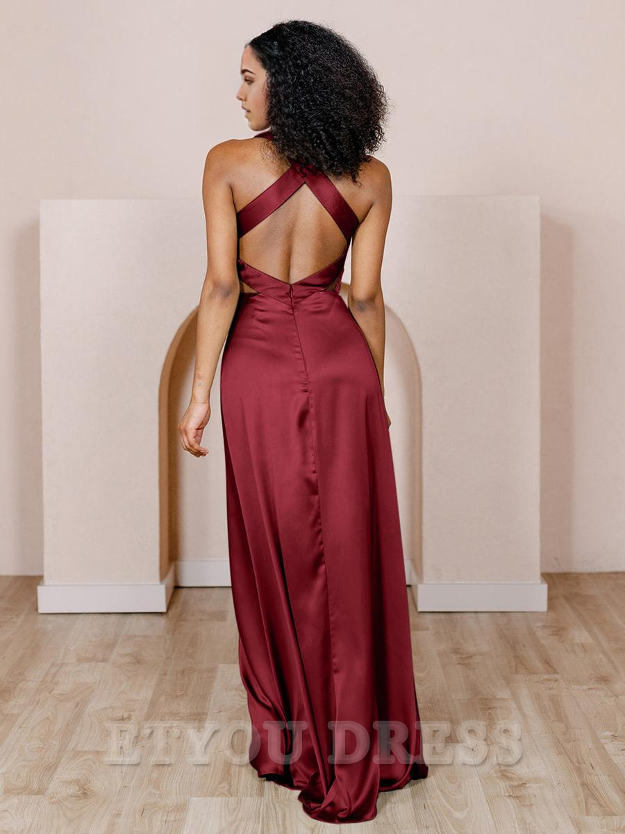 A-Line V-Neck Satin Floor-Length formal dresses Bridesmaid Dresses evening gown Prom Dress