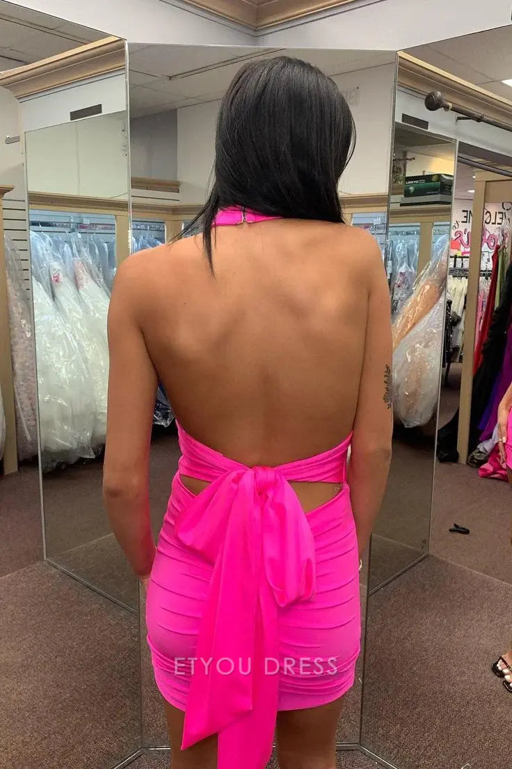 Sheath V Neck Short Hot Pink Homecoming Dress formal dresses Bridesmaid Dresses evening gown Prom Dress