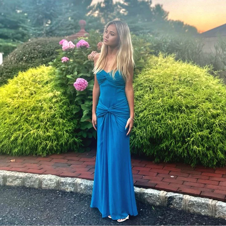 Sheath Sweetheart Strapless Blue Long formal dresses Bridesmaid Dresses evening gown Prom Dress