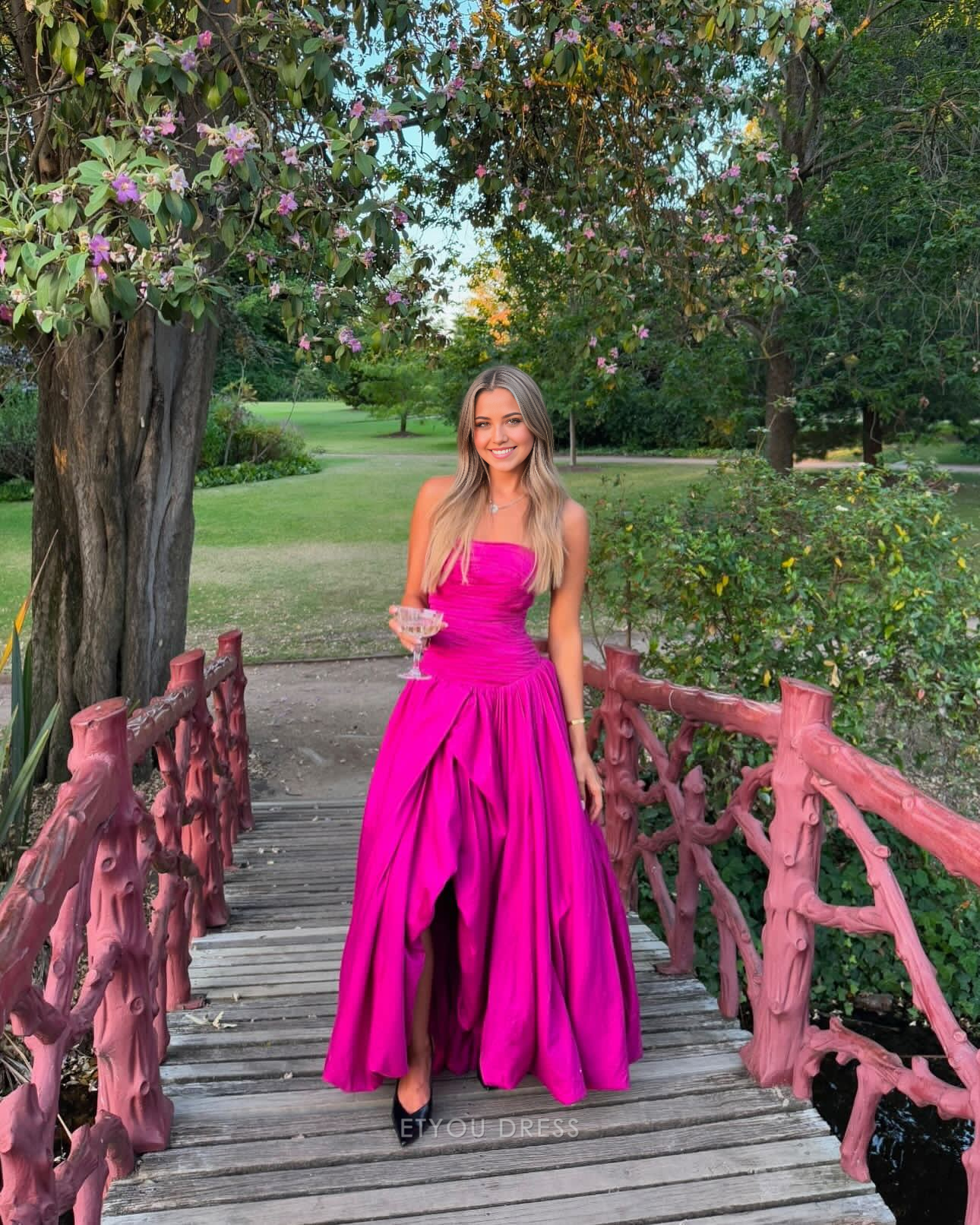 A Line Strapless Slit formal dresses Bridesmaid Dresses evening gown Prom Dress