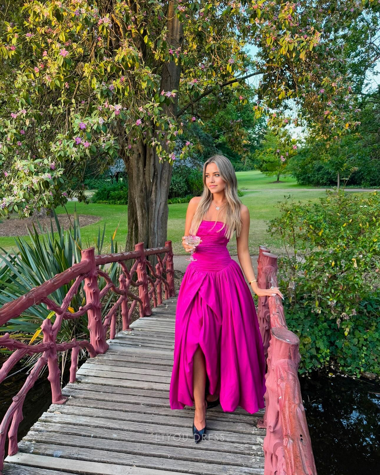 A Line Strapless Slit formal dresses Bridesmaid Dresses evening gown Prom Dress