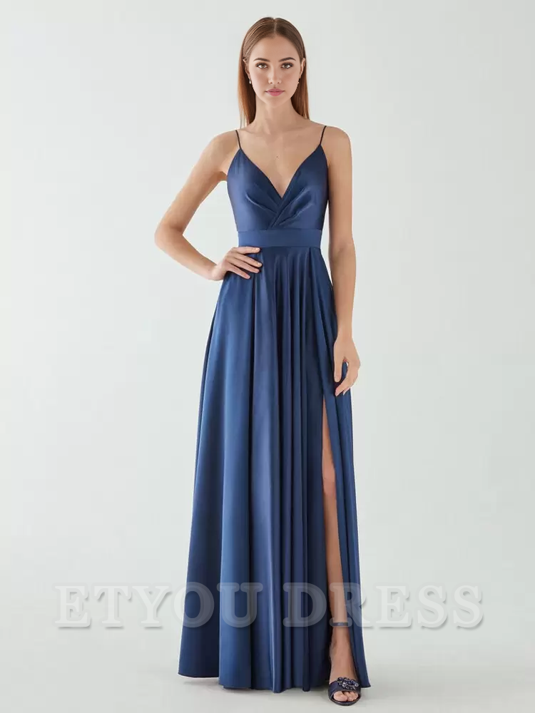 A-Line V-Neck Sleeveless Backless Bows Floor-Length formal dresses Bridesmaid Dresses evening gown Prom Dress