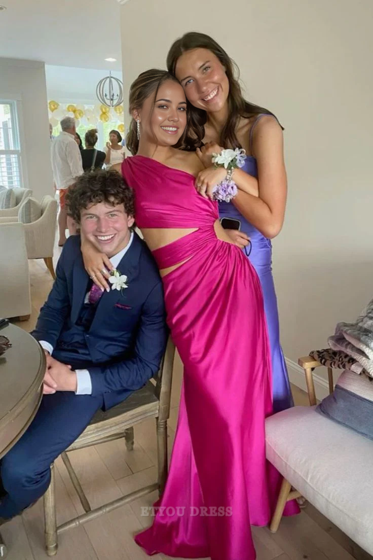 Mermaid One Shoulder Ruched Fuchsia Long formal dresses Bridesmaid Dresses evening gown Prom Dress