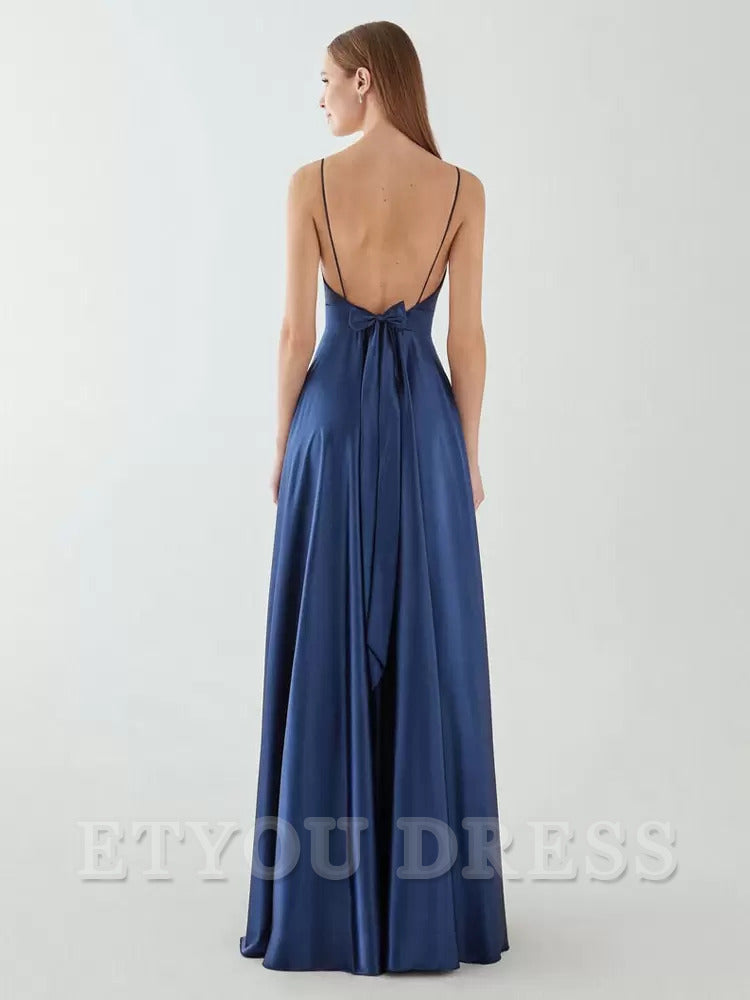 A-Line V-Neck Sleeveless Backless Bows Floor-Length formal dresses Bridesmaid Dresses evening gown Prom Dress
