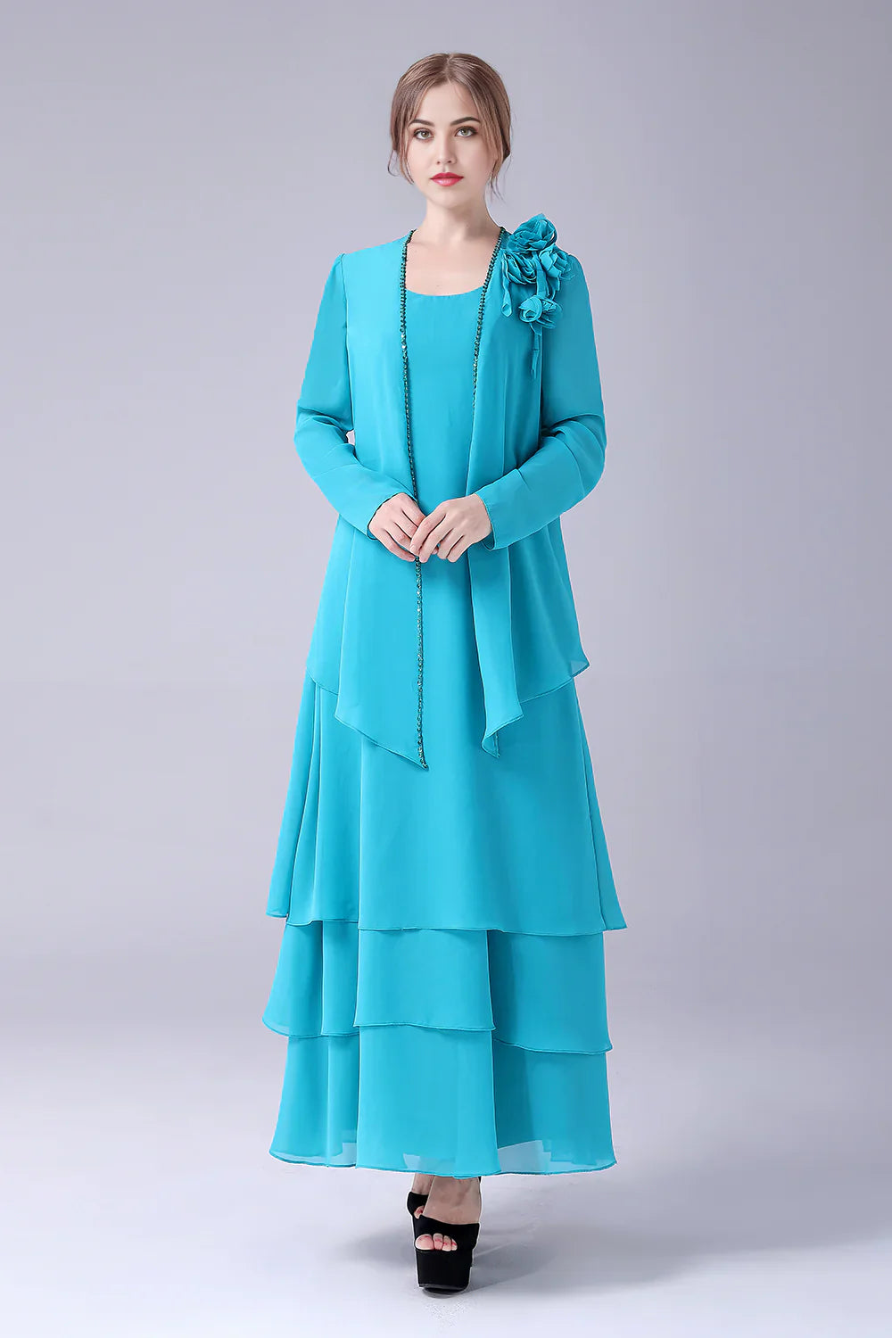 A-Line Scoop Neck Chiffon Floor-Length Mother Of the Bride Dress
