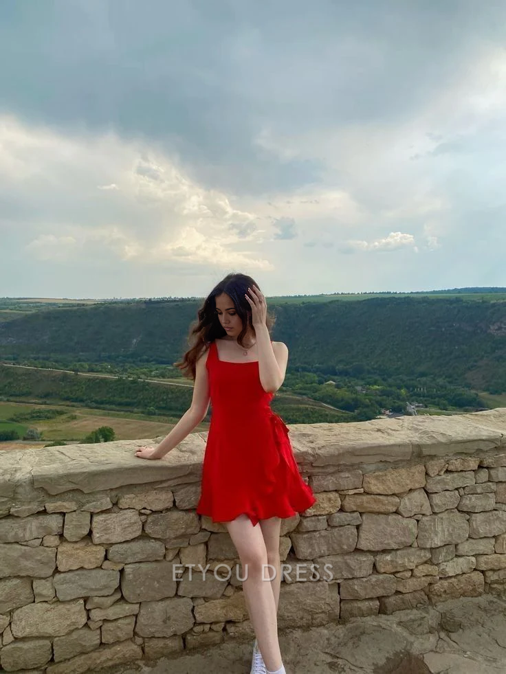 A Line Ruffle Red Short Homecoming Dress formal dresses Bridesmaid Dresses evening gown Prom Dress