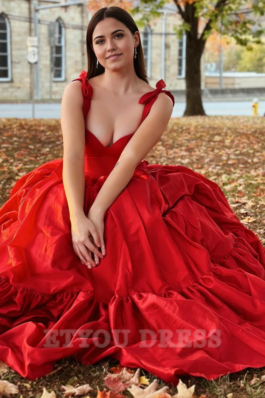 A-Line Sweetheart Bow Strap Red Long formal dresses evening gown Prom Dress