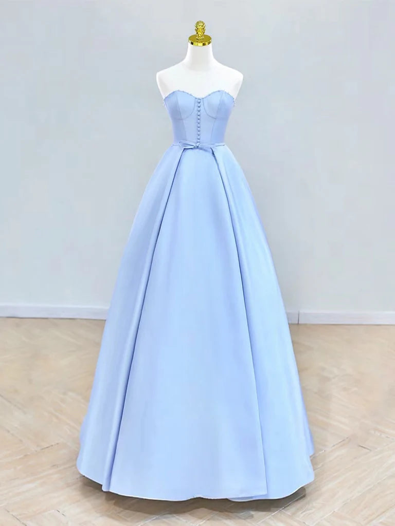 A-Line Sweetheart Neck Satin Long Prom Dress