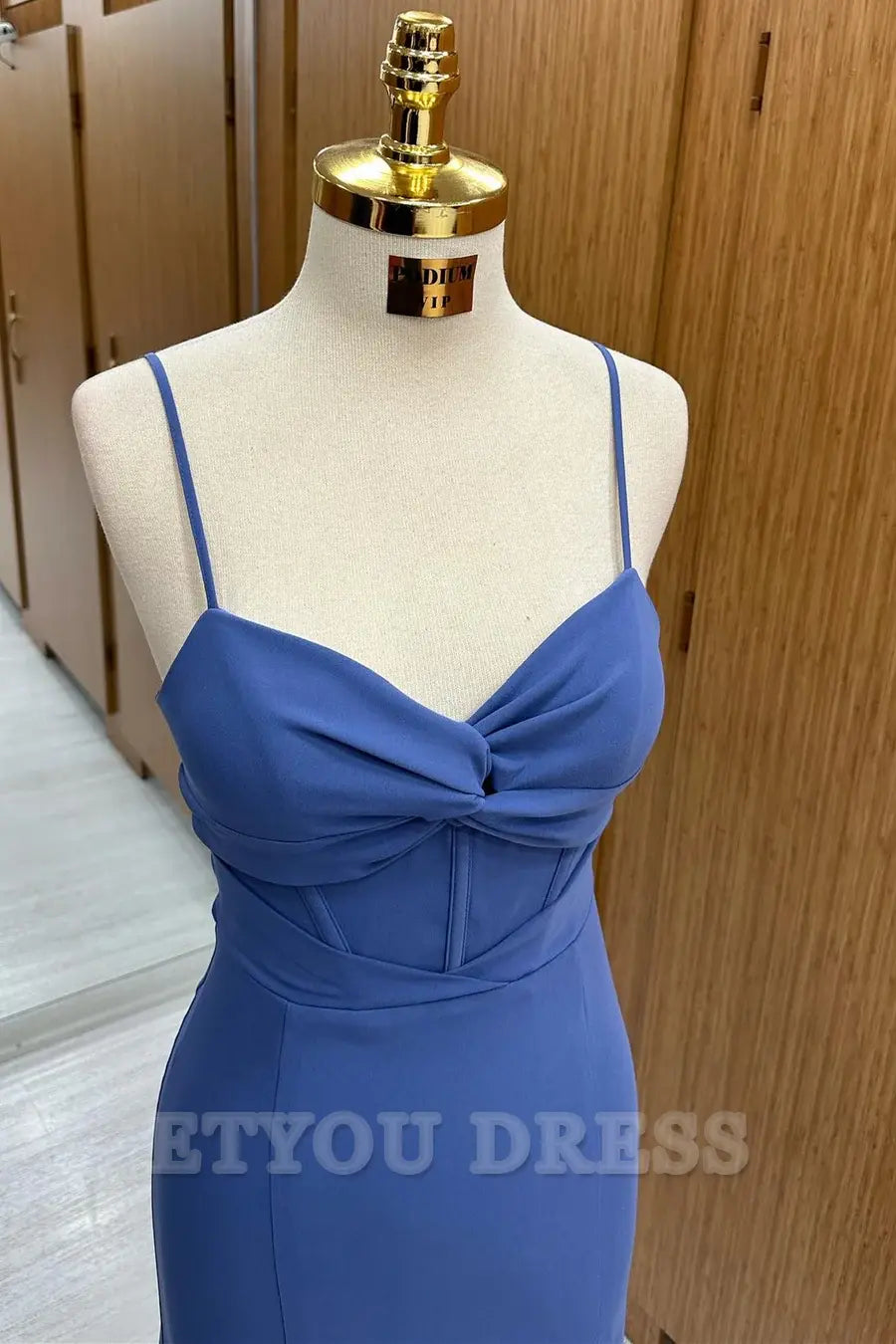 Sheath Twist-Front Spaghetti Straps Navy Long formal dresses Bridesmaid Dresses evening gown Prom Dress