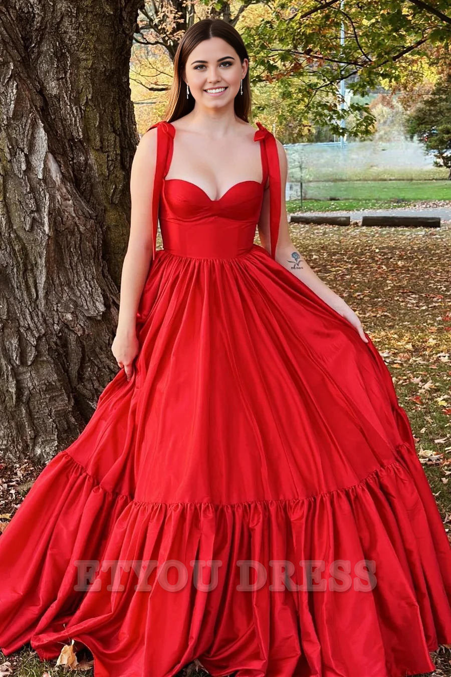 A-Line Sweetheart Bow Strap Red Long formal dresses evening gown Prom Dress