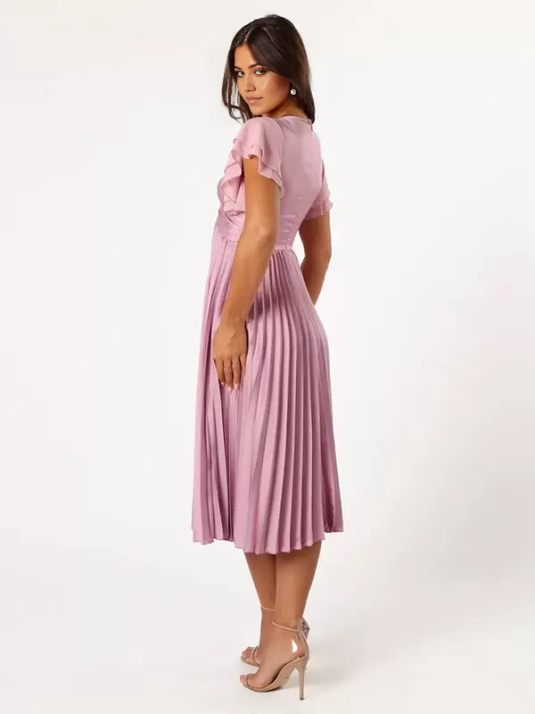 A-line V-Neck Short Sleeves Zipper Satin Wedding formal dresses evening gown Party Dresses Short Bridesmaid Dress