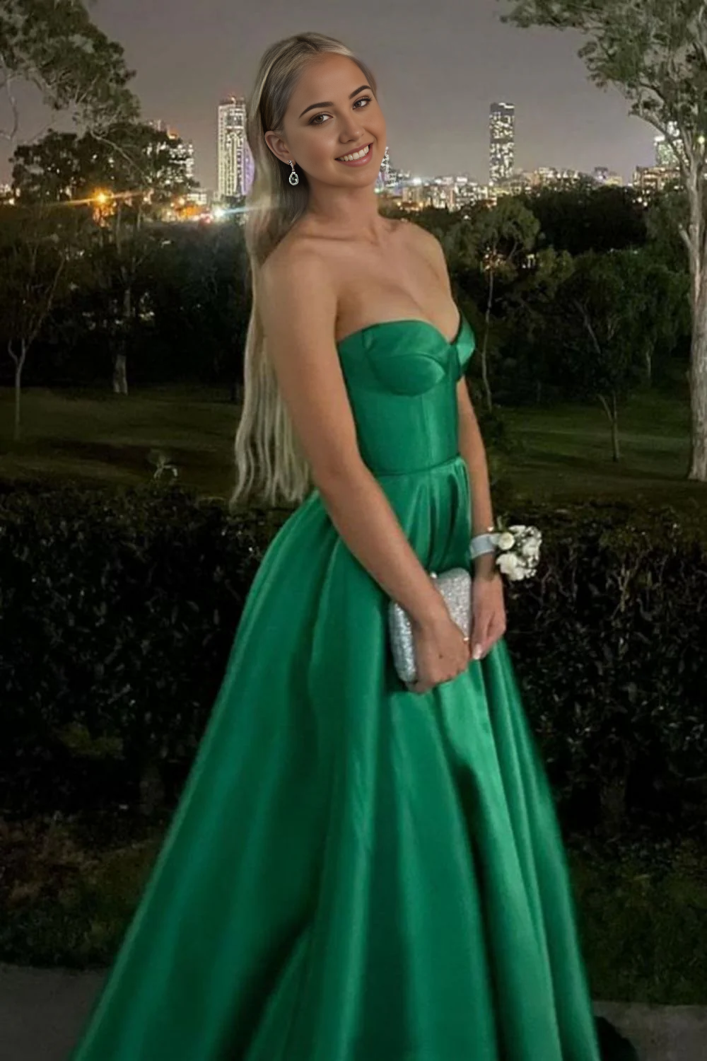 A Line Princess Sweetheart Green Long Prom Dress with Split Front