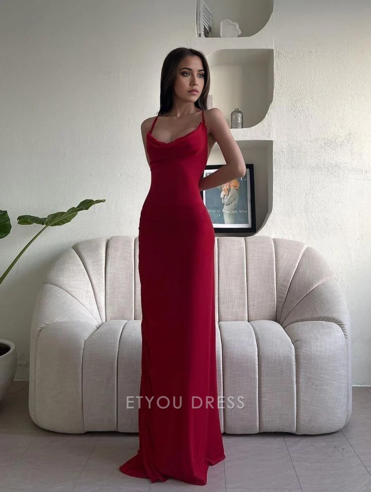Sheath Spaghetti Straps Red formal dresses Bridesmaid Dresses evening gown Prom Dress