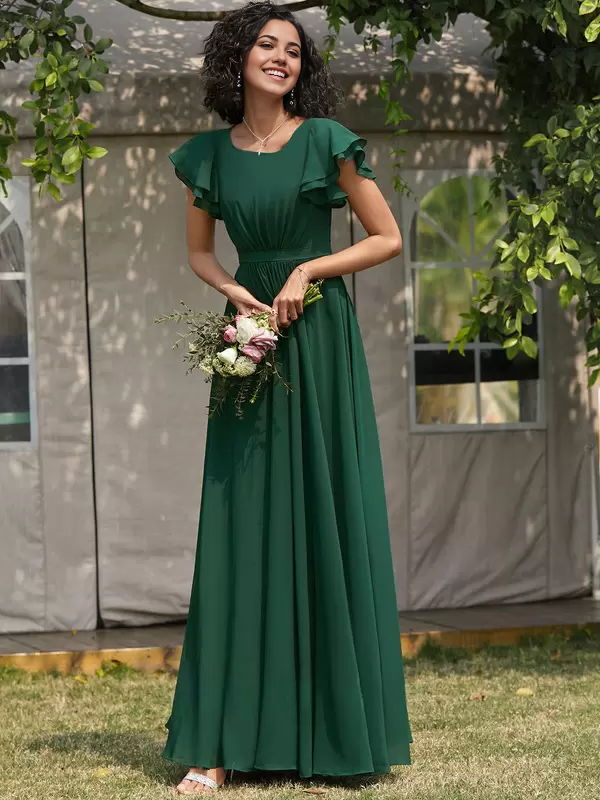 A-Line Floor-Length Zipper Chiffon formal dresses Bridesmaid Dresses evening gown Prom Dress