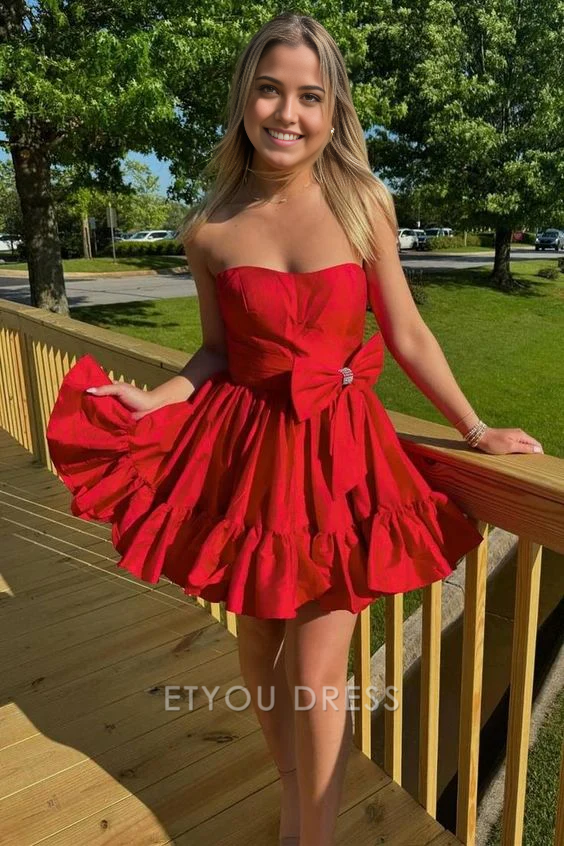 A Line Strapless Bowknot Homecoming Dresses formal dresses Bridesmaid Dresses evening gown Prom Dress