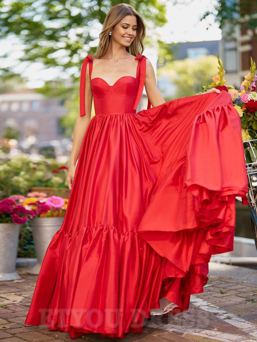 A-Line Sweetheart Neck Satin Sleeveless Ruffles formal dress evening gown Wedding Guest Dresses Prom Dress
