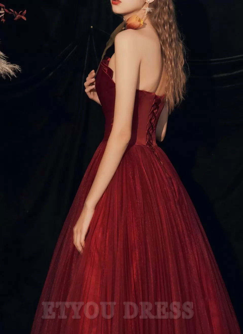 A-Line Strapless Floor-Length Sleeveless Lace-up Pleated Satin formal dress evening gown Wedding Guest Dresses Prom Dress