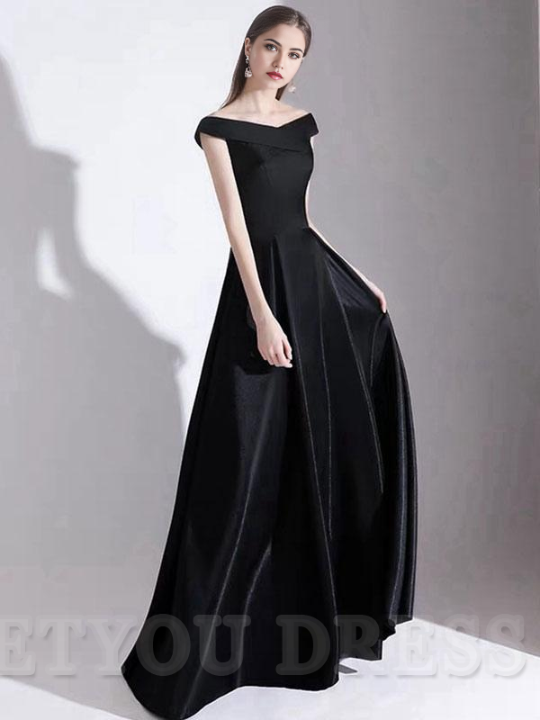 A-Line Bateau Neck Satin Floor Length formal dress evening gown Wedding Guest Dresses Prom Dress