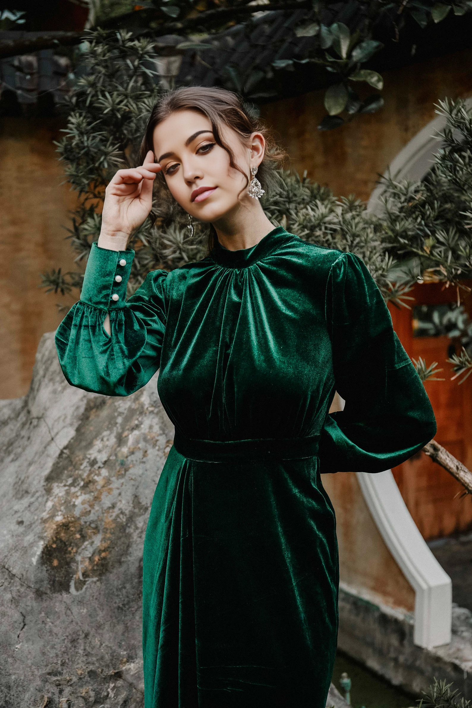 Elegant Long Sleeve Emerald Green Velvet formal dresses evening dress prom dresses