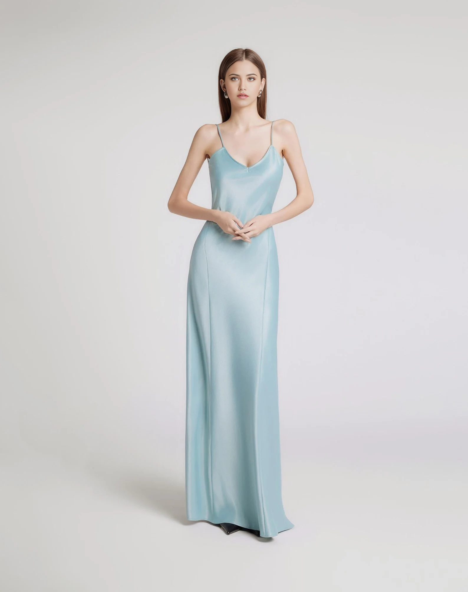 Elegant V Neckline sleeveless Straps Floor Length Open Back Wedding Guest formal dresses evening dress prom dresses