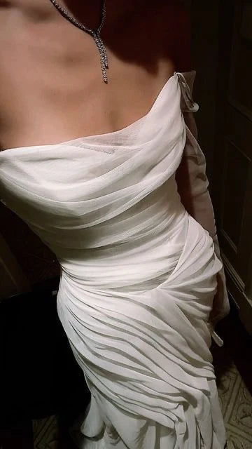 Sheath Strapless Pleated Chiffon White formal dresses Bridesmaid Dresses evening gown Prom Dress