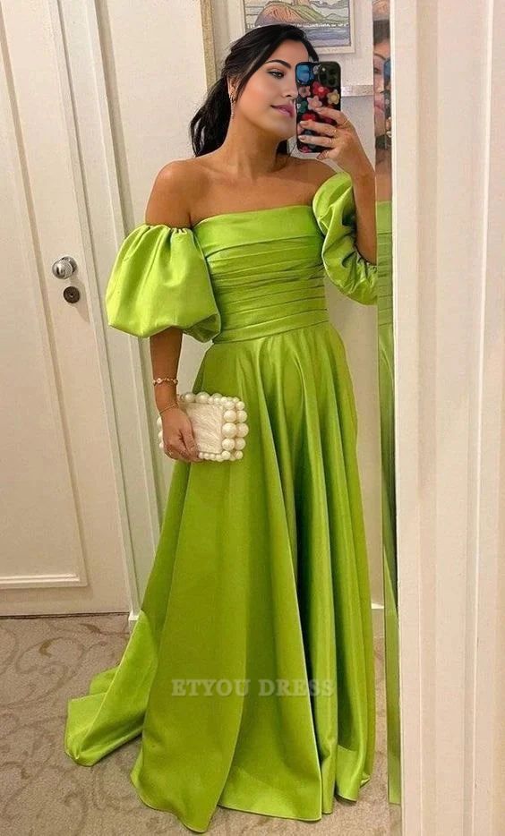 A Line Strapless Green Satin formal dresses Bridesmaid Dresses evening gown Prom Dress