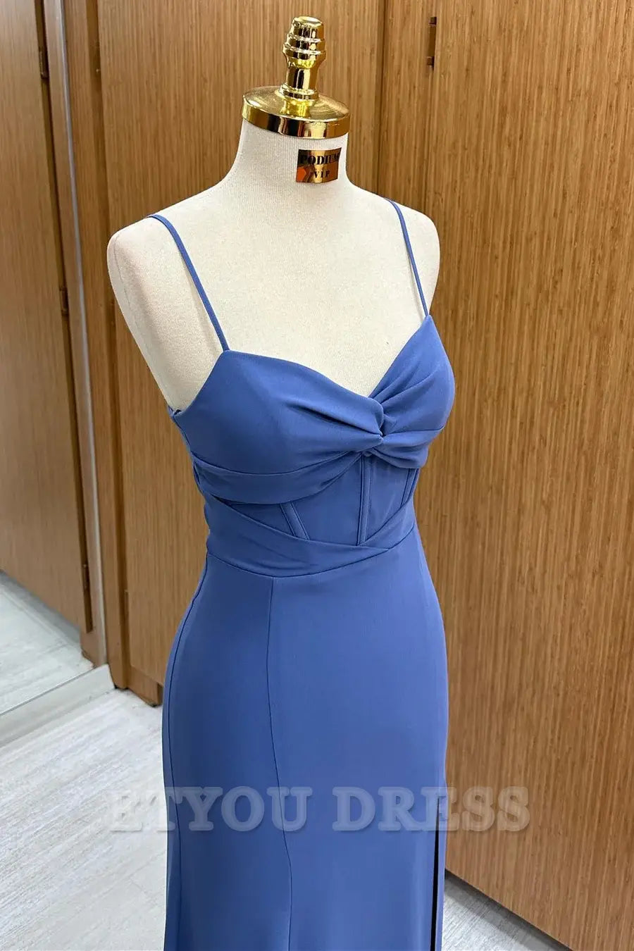Sheath Twist-Front Spaghetti Straps Navy Long formal dresses Bridesmaid Dresses evening gown Prom Dress