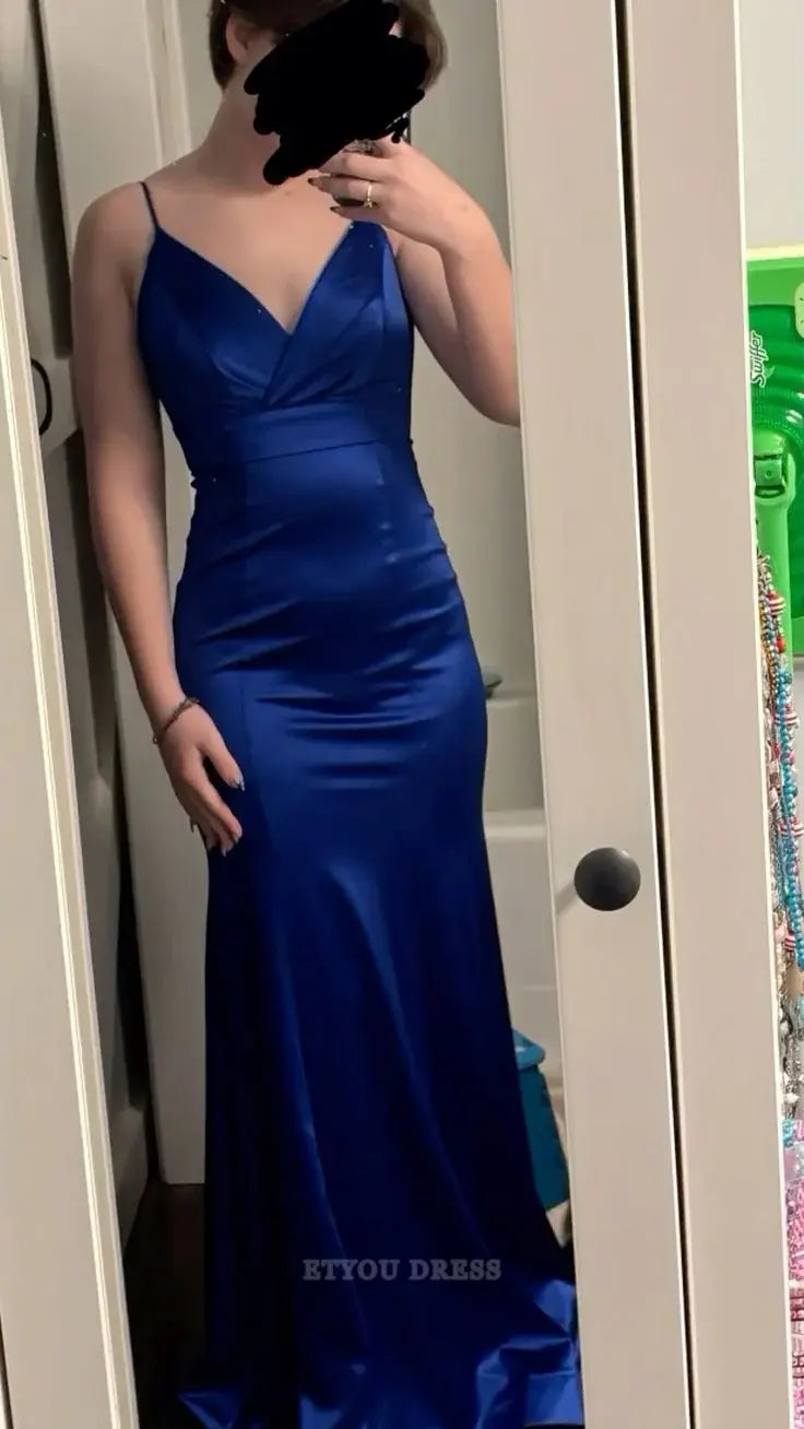 Mermaid V-Neck Spaghetti Straps Royal Blue formal dresses Bridesmaid Dresses evening gown Prom Dress