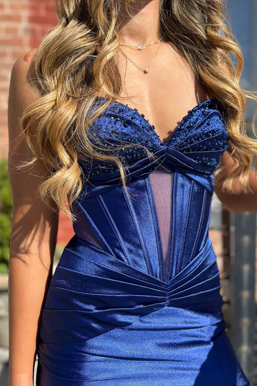 Mermaid Sweetheart Royal Blue Satin Long formal dresses evening gowns Prom Dresses with Slit