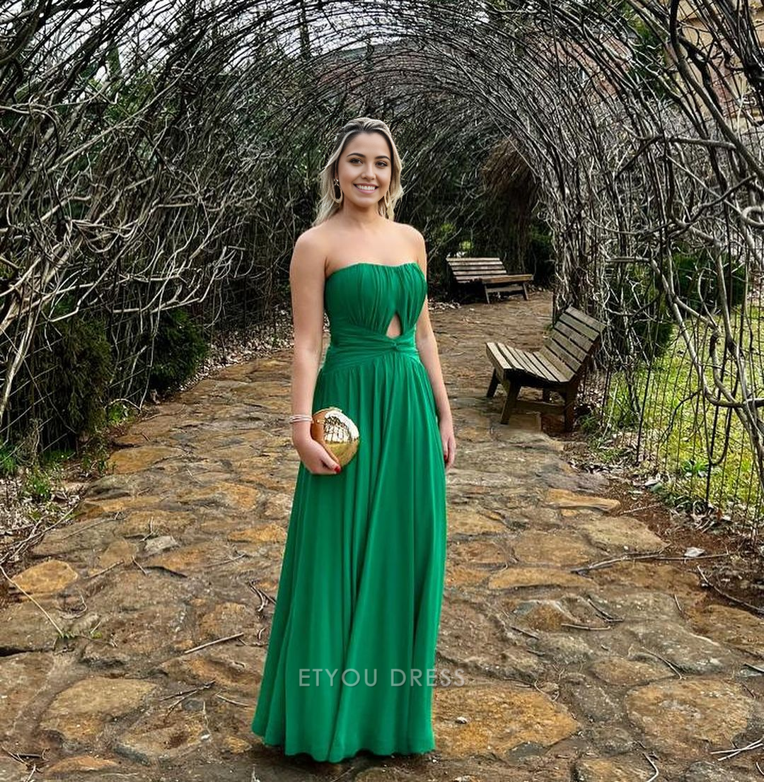 A Line Strapless Green Long formal dresses Bridesmaid Dresses evening gown Prom Dress