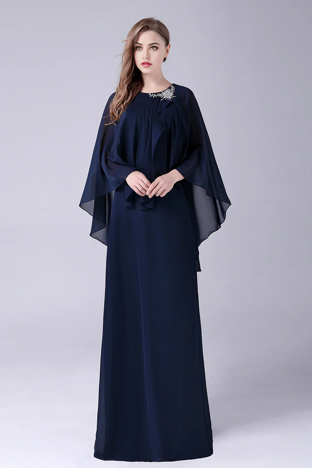 A-Line Scoop Neck Chiffon Floor-Length Mother of the Bride Dress