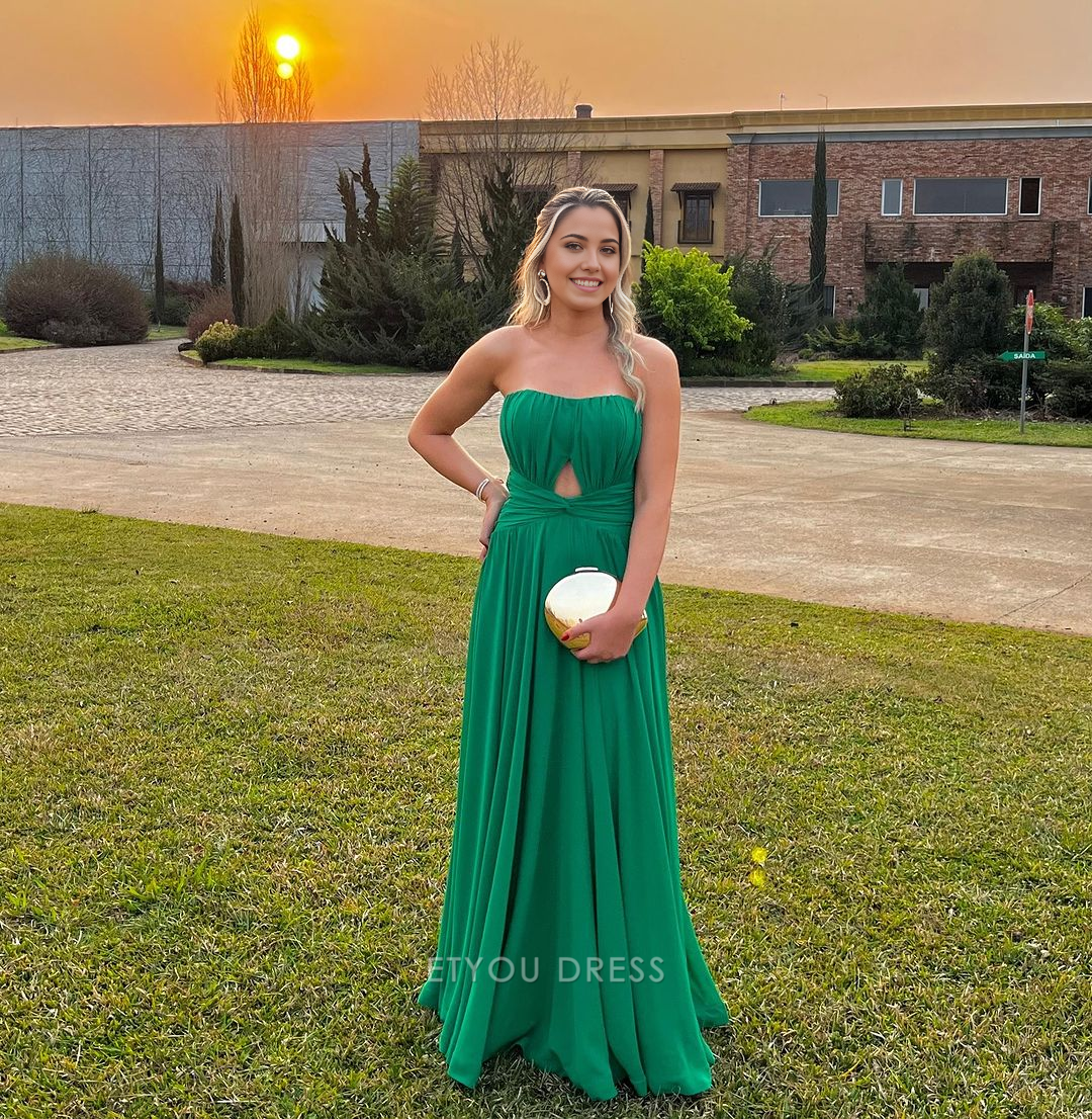 A Line Strapless Green Long formal dresses Bridesmaid Dresses evening gown Prom Dress
