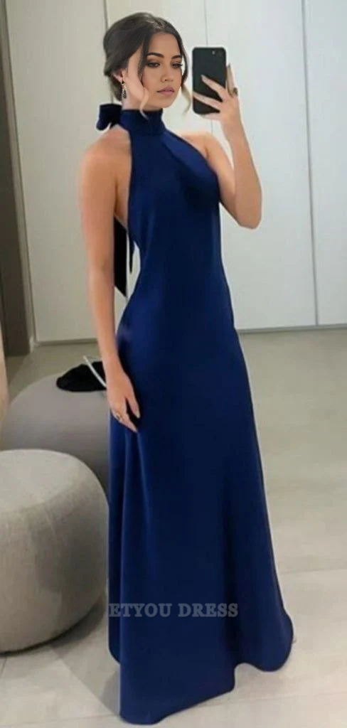 A Line Halter Backless Blue formal dresses Bridesmaid Dresses evening gown Prom Dress